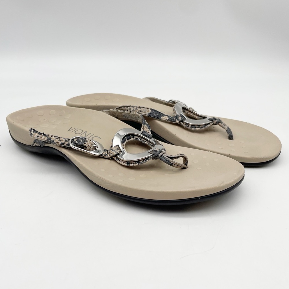 Vionic 340Karina Snakeskin Buckle Flip Flop Thong Sandals Shoes